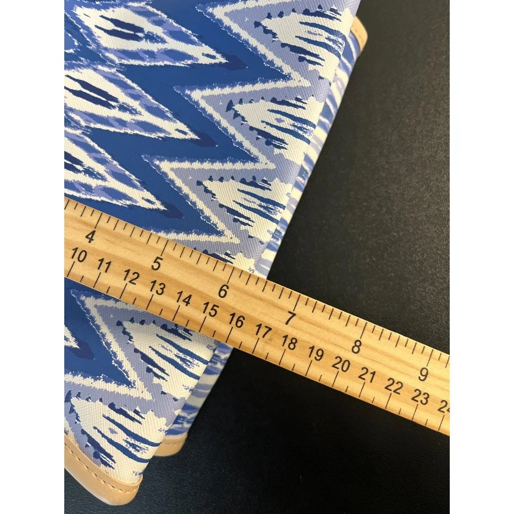 Stella & Dot Blue Ikat Makeup‎ Cord Pouch Travel Bag Yellow Zebra Lining